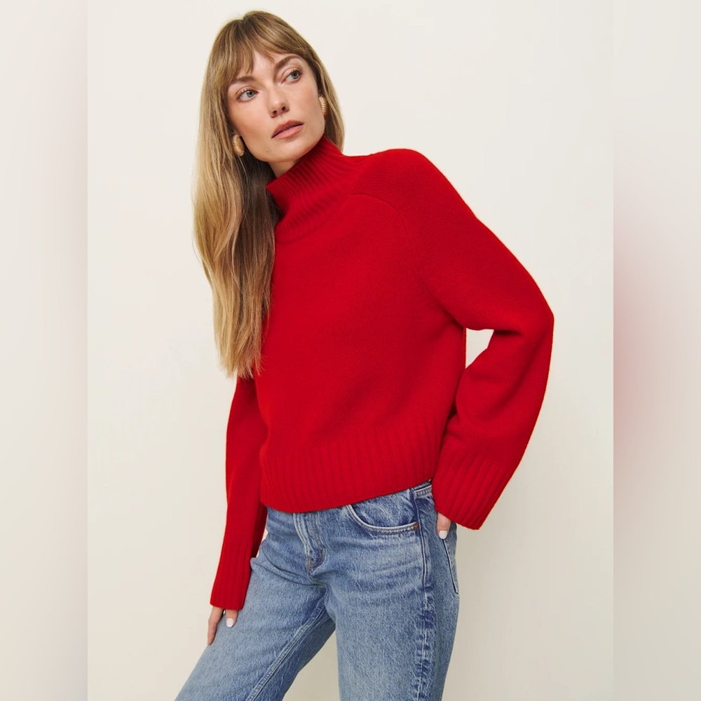 REFORMATION Brooke Cashmere Cropped Turtleneck Red - Size XL NWT